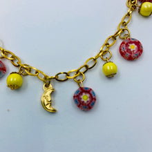 Load image into Gallery viewer, Red Millefiori Yellow Porcelain Crescent Bracelet