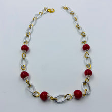 Load image into Gallery viewer, Fire Red Glass Silver Plated Necklace