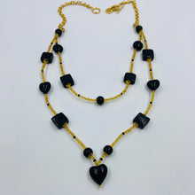 Load image into Gallery viewer, Double Strand Black Murano beads on Czech sand beads.
