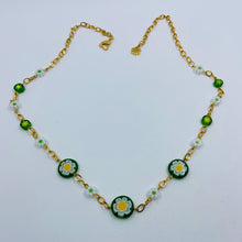 Load image into Gallery viewer, Two-size Green Millefiori Glass Necklace
