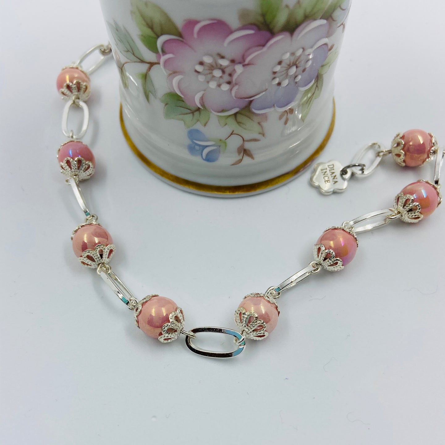 Pinkish Porcelain Silver Plated Bracelet