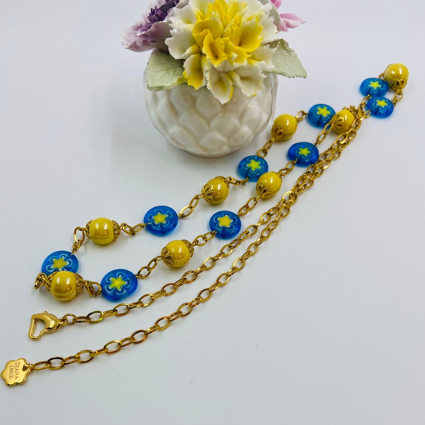 Yellow Italian Millefiori Beads Necklace