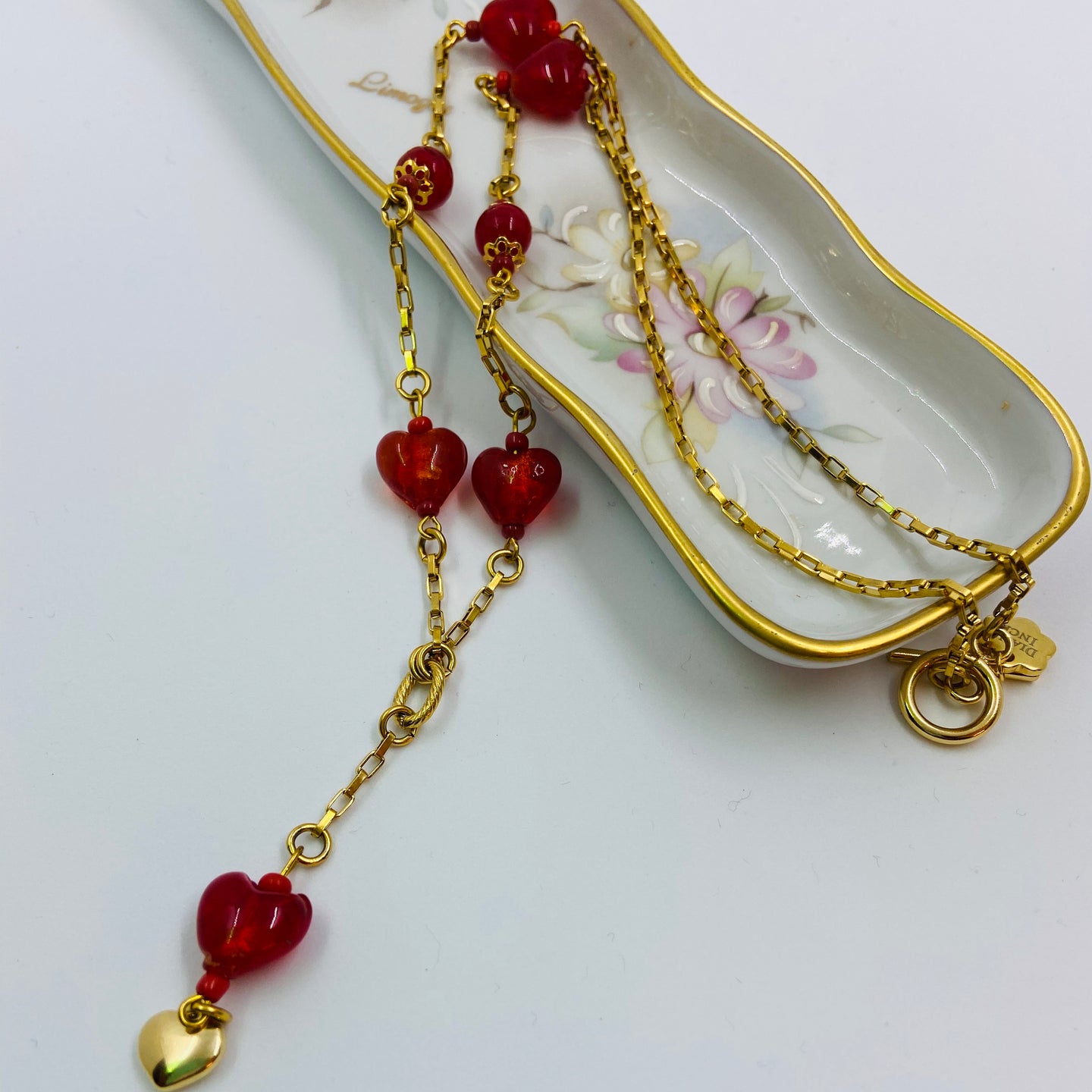 18K gold plated, Red Murano Bead Necklace