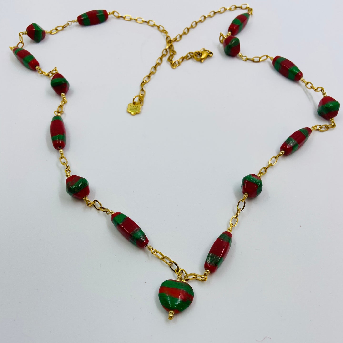 Enamel Striped Red Glass Necklace