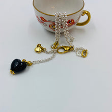 Load image into Gallery viewer, Sterling silver plated, Double Hearth Black Murano Bead necklace
