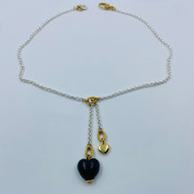 Load image into Gallery viewer, Sterling silver plated, Double Hearth Black Murano Bead necklace
