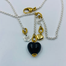 Load image into Gallery viewer, Sterling silver plated, Double Hearth Black Murano Bead necklace
