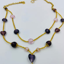 Load image into Gallery viewer, Double Strand Pink-Violet Murano beads on Czech sand beads.
