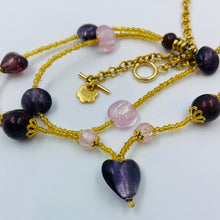 Load image into Gallery viewer, Double Strand Pink-Violet Murano beads on Czech sand beads.
