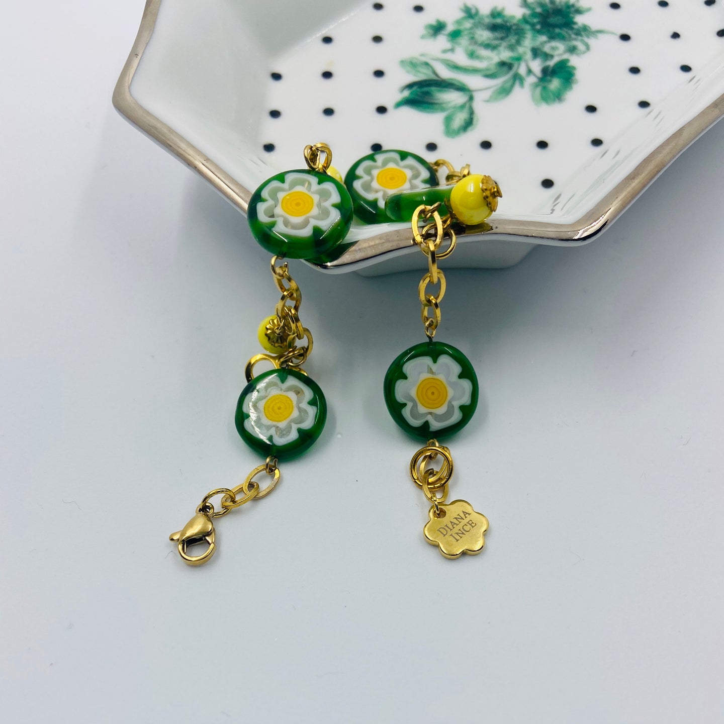 Big Green Millefiori Beads Bracelet