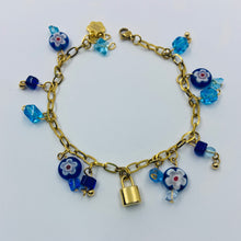 Load image into Gallery viewer, Millefiori Blue-Red Lock Charm Bracelet
