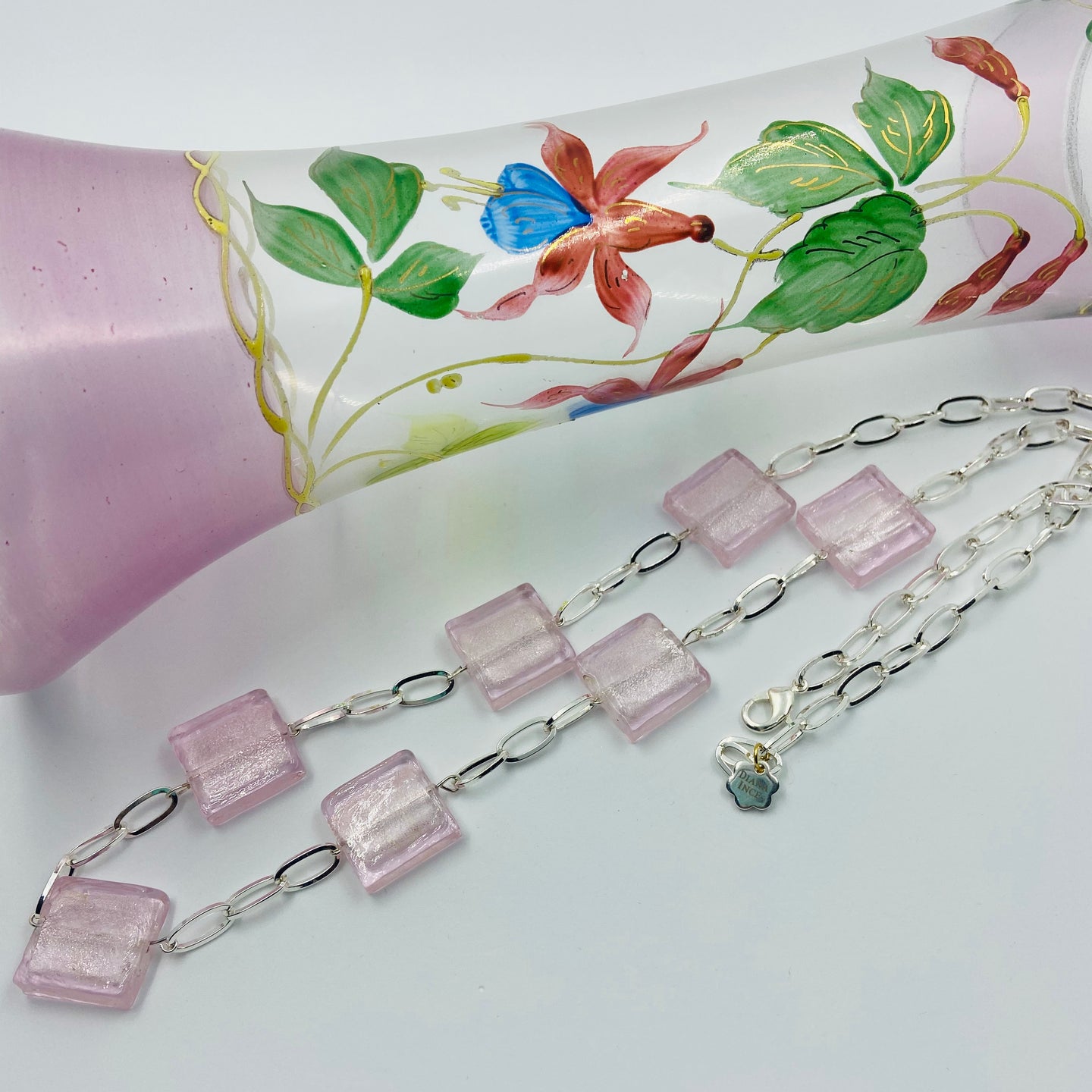 Pink Square Murano Beads Necklace