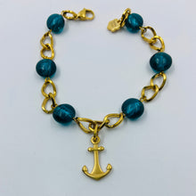 Load image into Gallery viewer, Anchor Charm Navy Murano Beads Bracelet
