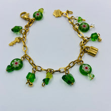 Load image into Gallery viewer, Millefiori Green-Red Lock Charm Bracelet
