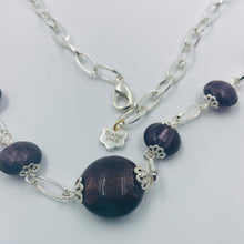 Load image into Gallery viewer, Sterling Silver Plated Violet Murano Glass Eleven Design Necklace
