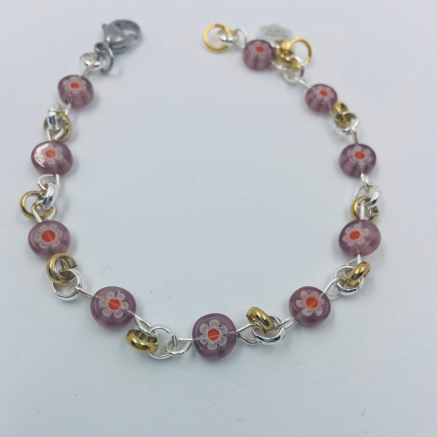 Millefiori Straight Purple-Red Colour Beads Bracelet