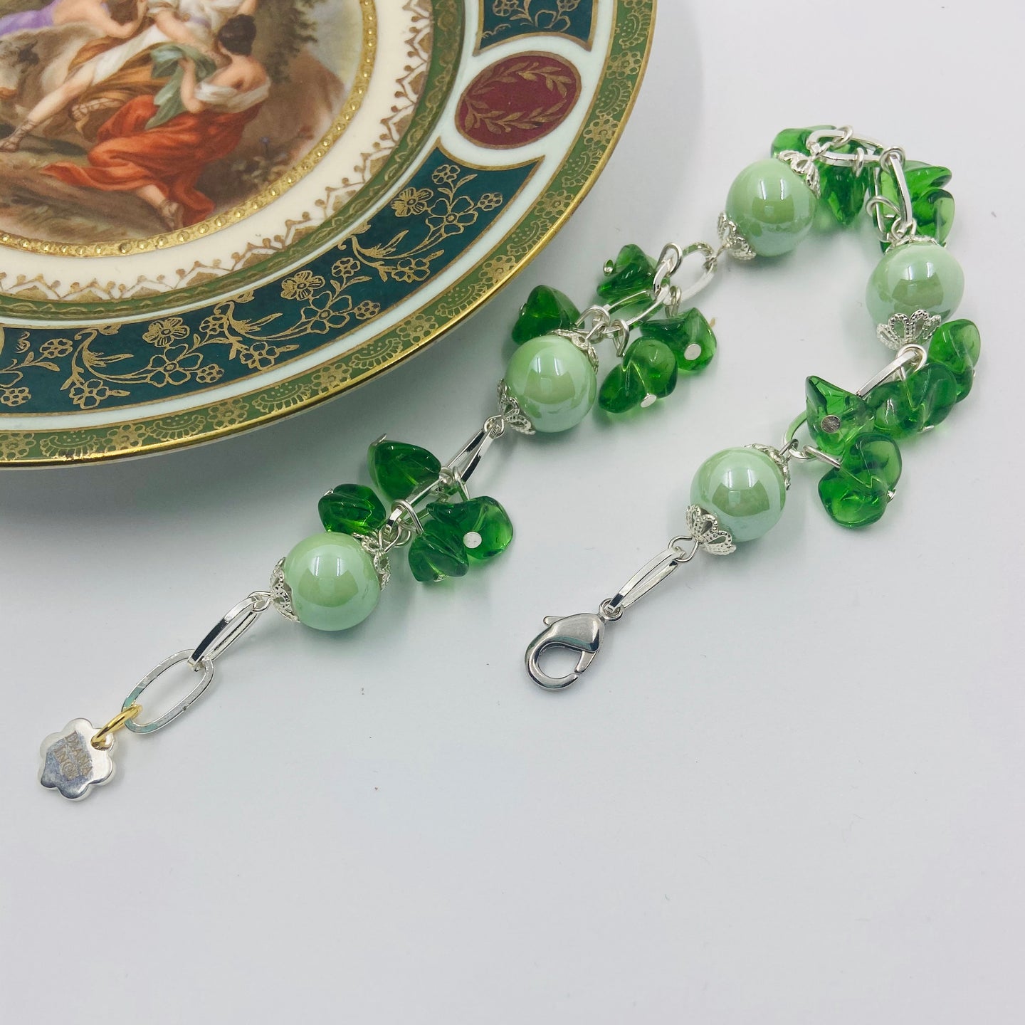 Greenish Porcelain Silver Plated Bracelet