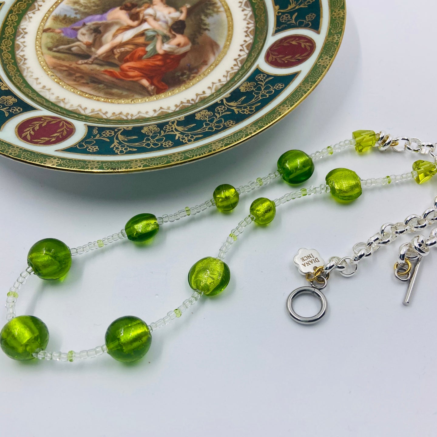 Pistachio Green Murano beads on Czech Sand Beads.