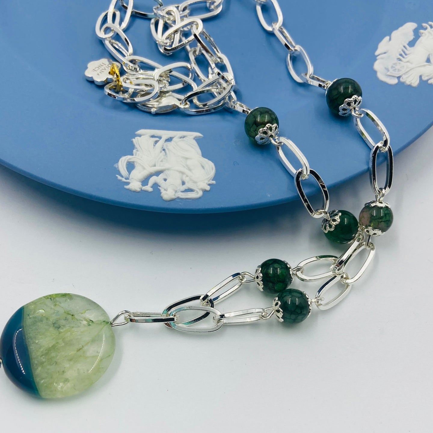 Sea Green Agate Stone Seven Design Necklace