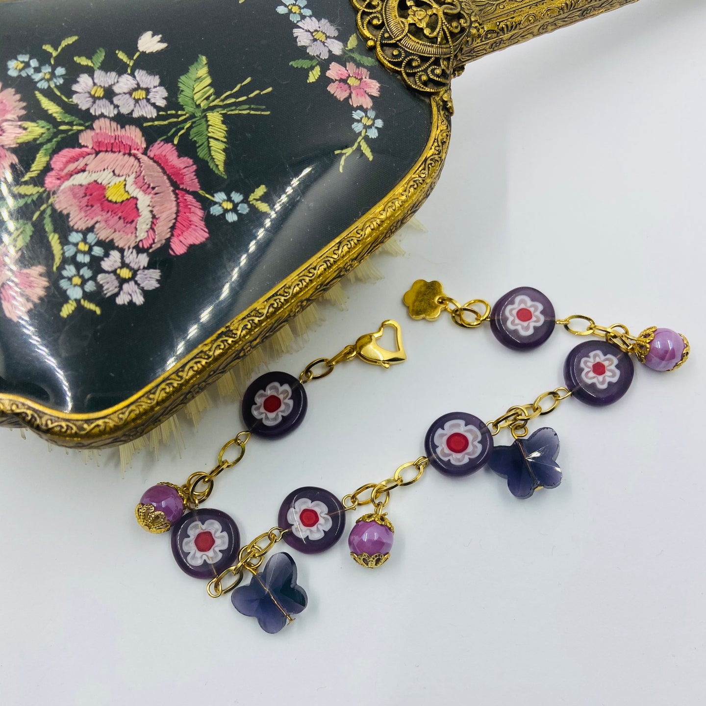 Large Millefiori Violet-Red Beads Bracelet