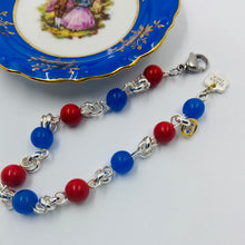 Load image into Gallery viewer, Interwoven Red-Blue Navy Design Glass Beads Bracelet
