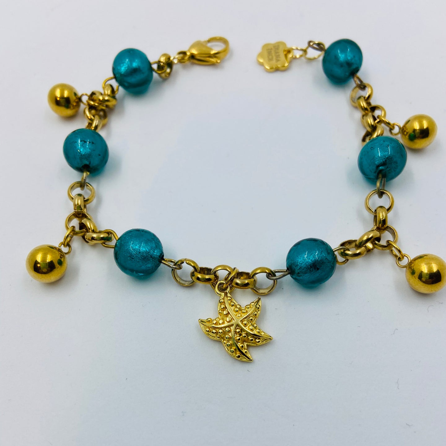 Starfish Charm Navy Murano Beads Bracelet