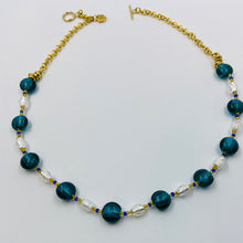 Load image into Gallery viewer, Teal-White Murano beads on Czech Sand Beads.
