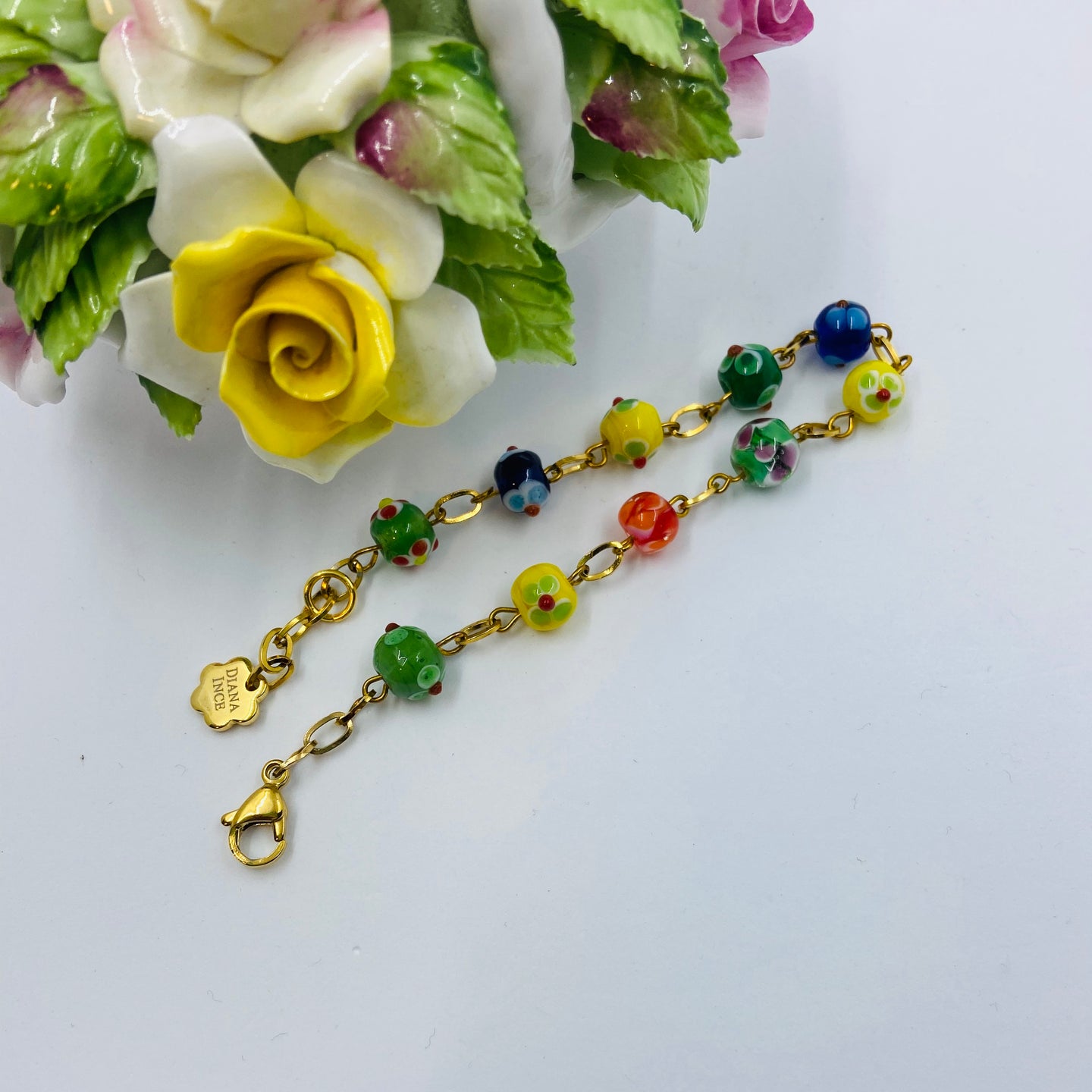 Green-Yellow-Red Lampwork Bead Bracelet