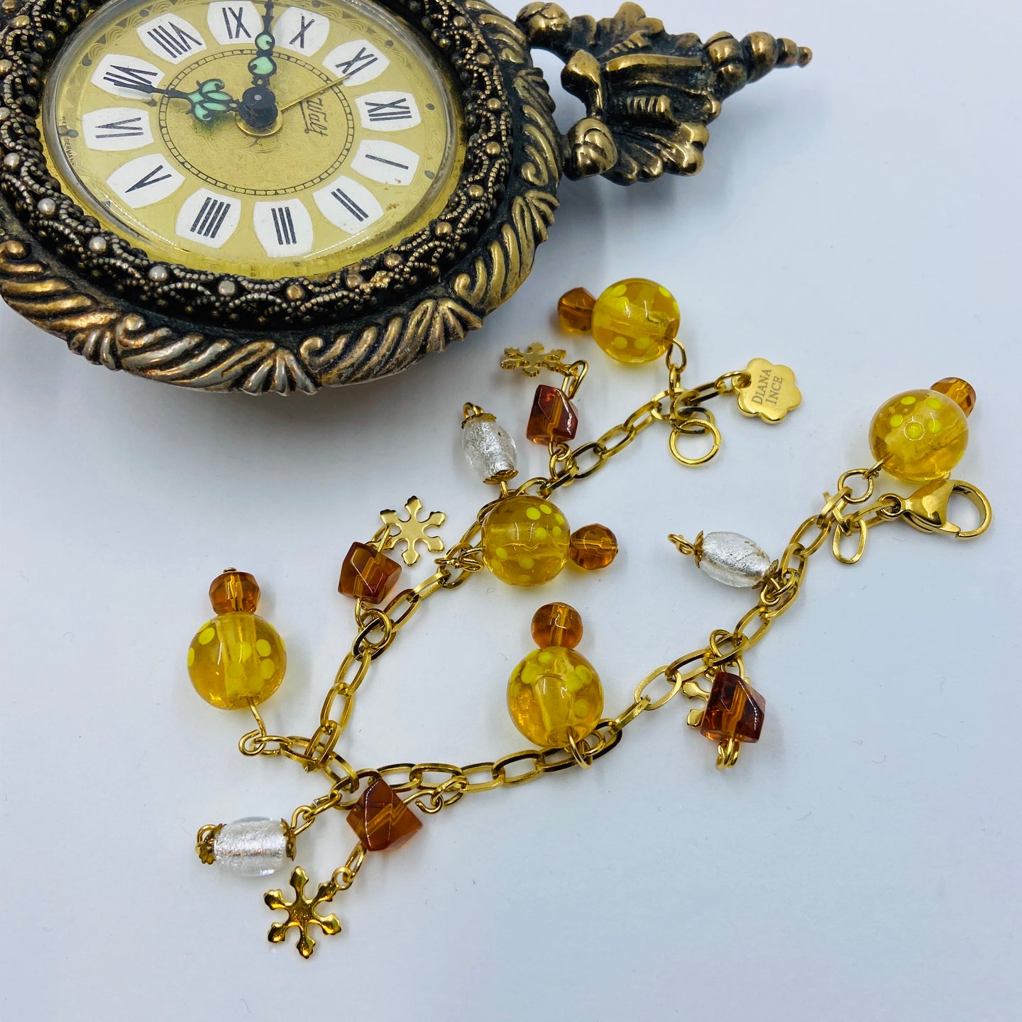 Yellow-Amber Lampwork Bead Bracelet