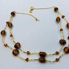 Load image into Gallery viewer, Double Strand Amberish Murano beads on Czech Bugle Beads.
