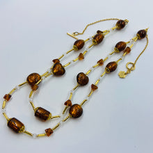 Load image into Gallery viewer, Double Strand Amberish Murano beads on Czech Bugle Beads.
