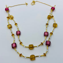 Load image into Gallery viewer, Double Strand Fandango-Golden Murano Beads on Czech Bugle Beads.
