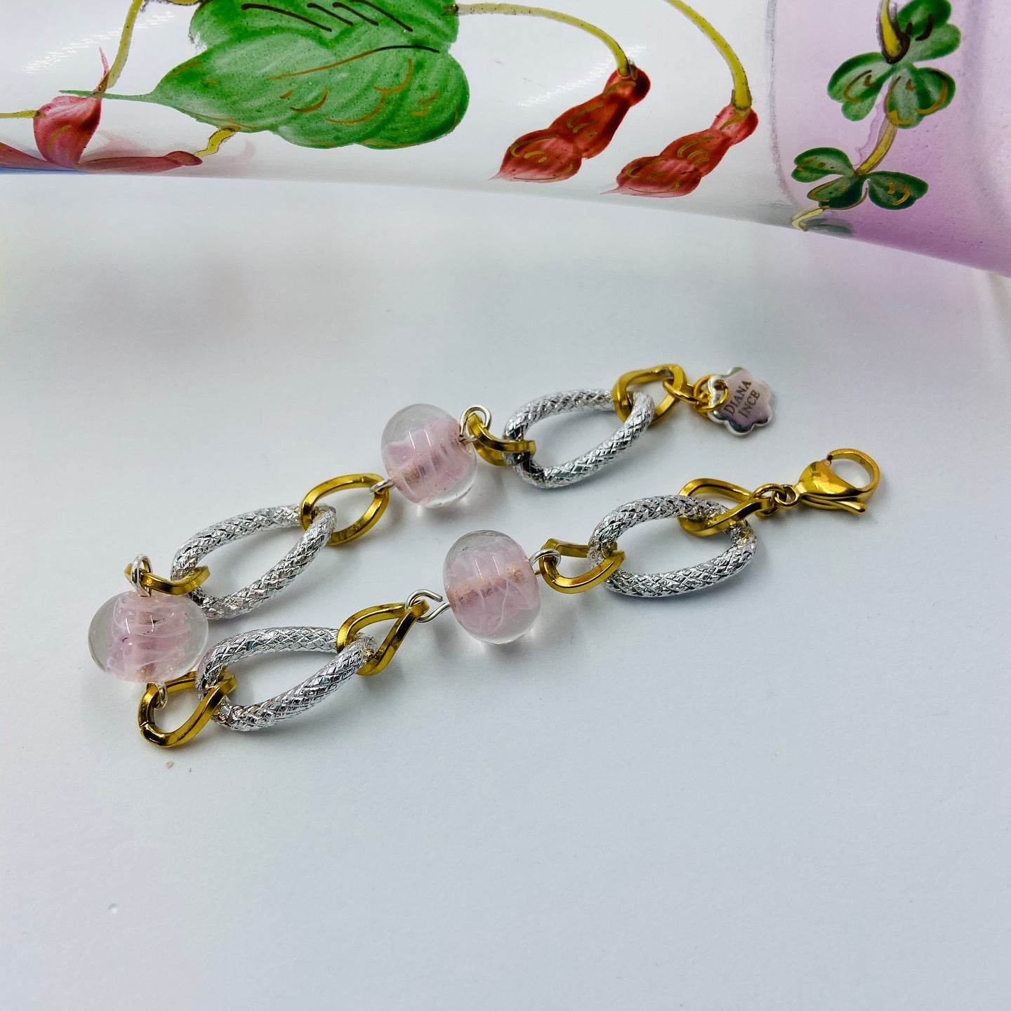 Candy Pink Lampwork Bead Silver Plated Bracelet