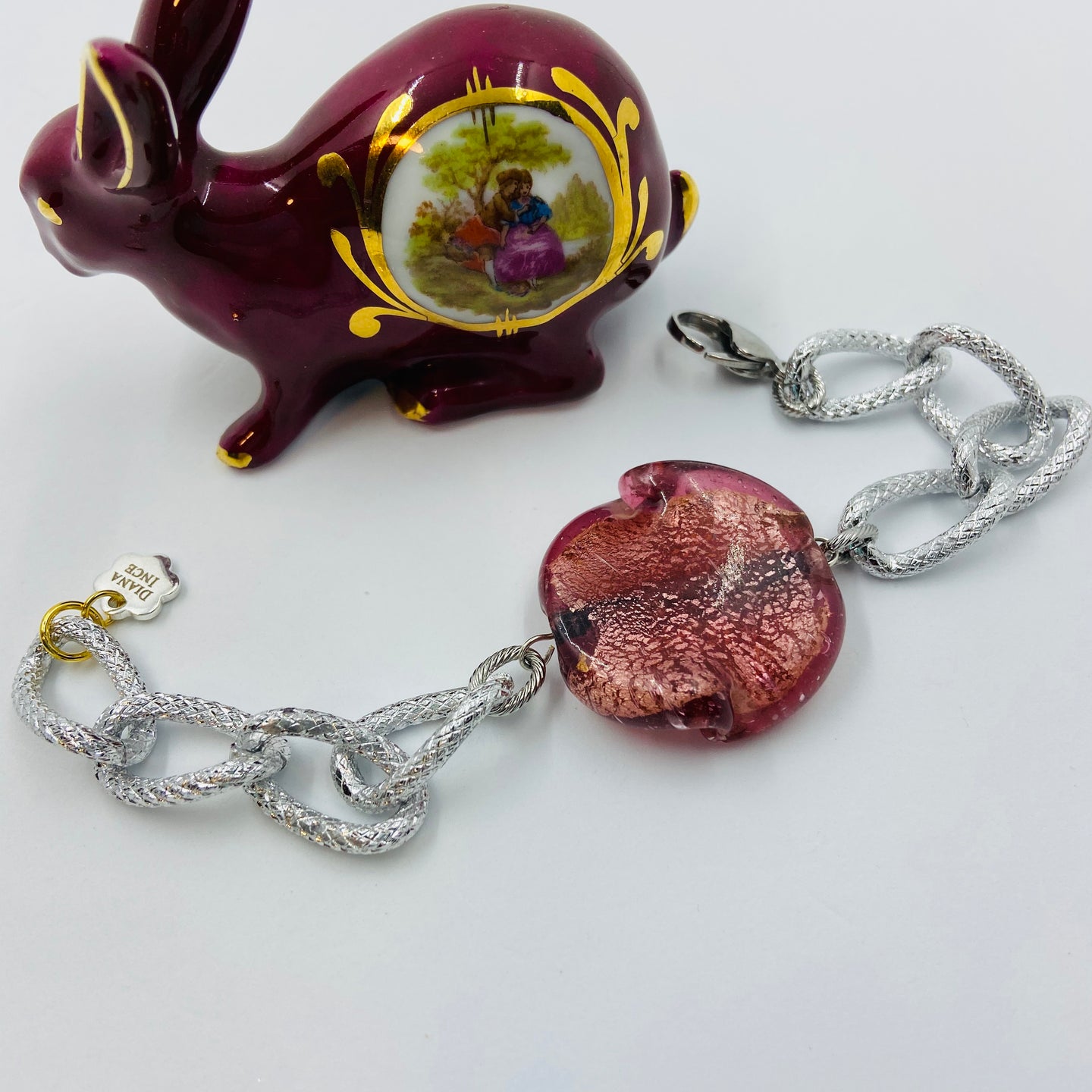 Magenta Murano Bead Silver Plated Bracelet