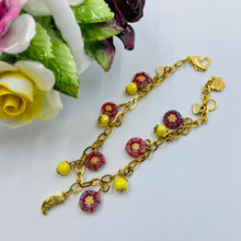 Load image into Gallery viewer, Red Millefiori Yellow Porcelain Crescent Bracelet
