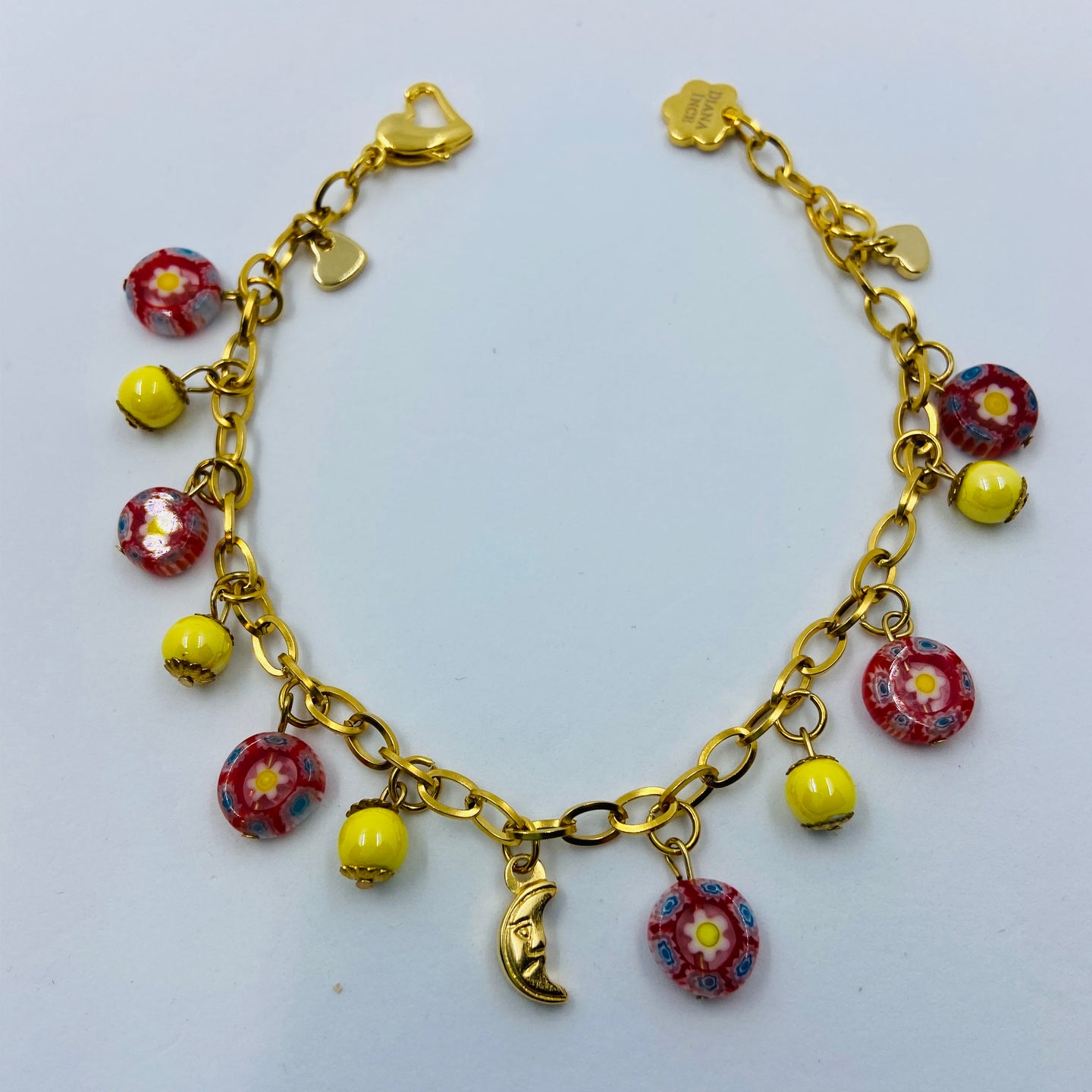 Red Millefiori Yellow Porcelain Crescent Bracelet