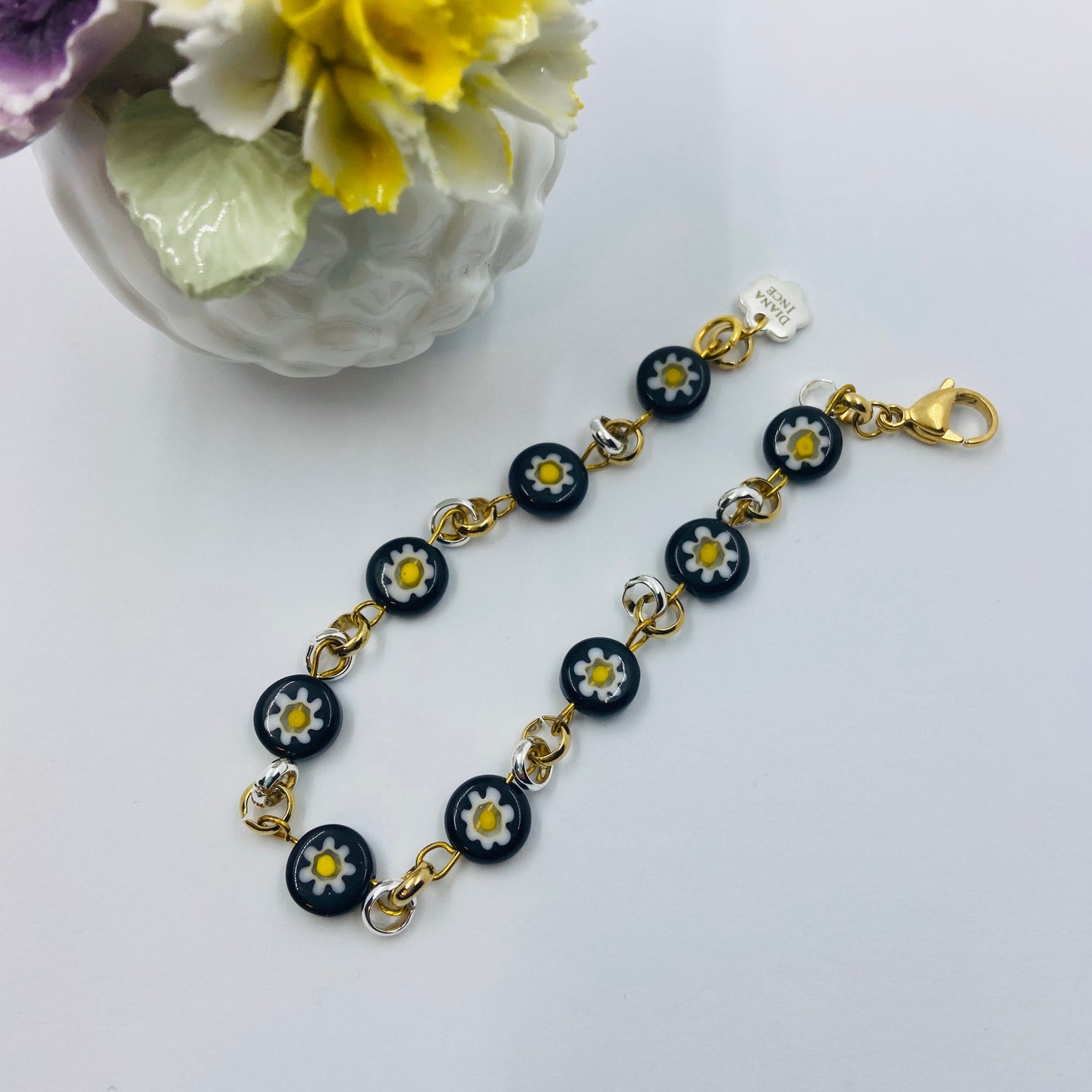 Millefiori Daisy Woven Chain Bracelet