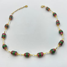 Load image into Gallery viewer, Enamel Striped Fuschia Murano Beads Necklace
