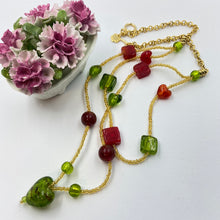 Load image into Gallery viewer, Double Strand Red-Green Murano Beads on Czech Sand Beads.
