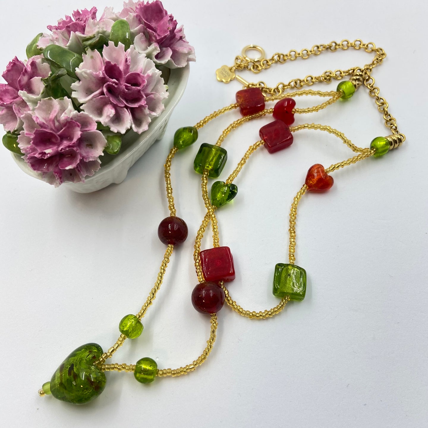 Double Strand Red-Green Murano Beads on Czech Sand Beads.