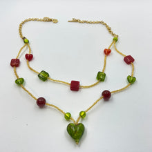 Load image into Gallery viewer, Double Strand Red-Green Murano Beads on Czech Sand Beads.
