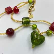 Load image into Gallery viewer, Double Strand Red-Green Murano Beads on Czech Sand Beads.
