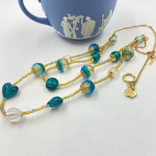 Load image into Gallery viewer, Double Strand Gold-Dust Blue Murano Beads on Czech Sand Beads.
