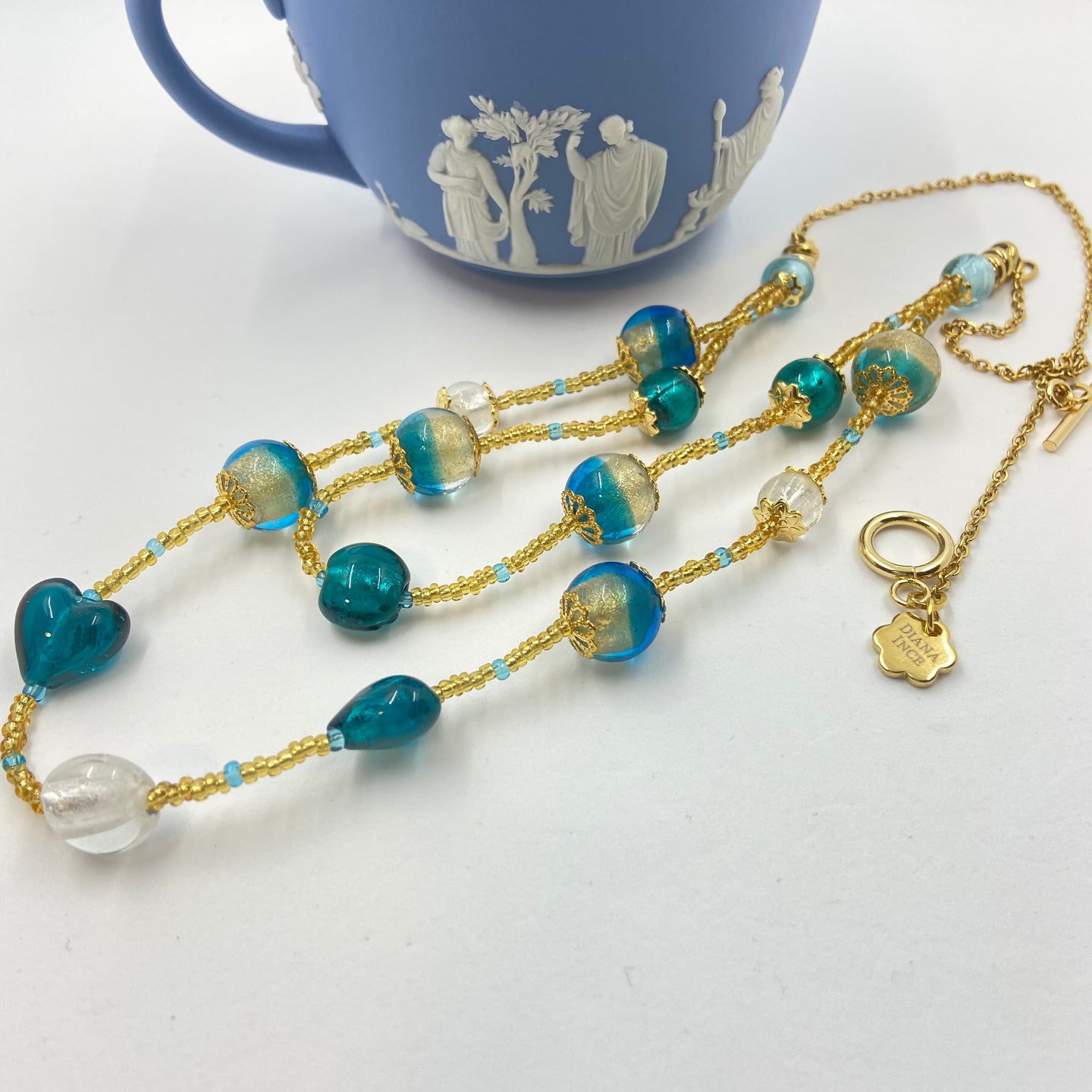 Double Strand Gold-Dust Blue Murano Beads on Czech Sand Beads.