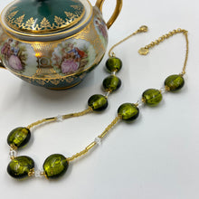 Load image into Gallery viewer, Pickle Green Murano beads on Czech Sand and Bugle Beads.
