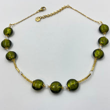 Load image into Gallery viewer, Pickle Green Murano beads on Czech Sand and Bugle Beads.
