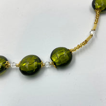 Load image into Gallery viewer, Pickle Green Murano beads on Czech Sand and Bugle Beads.
