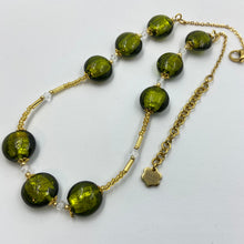 Load image into Gallery viewer, Pickle Green Murano beads on Czech Sand and Bugle Beads.
