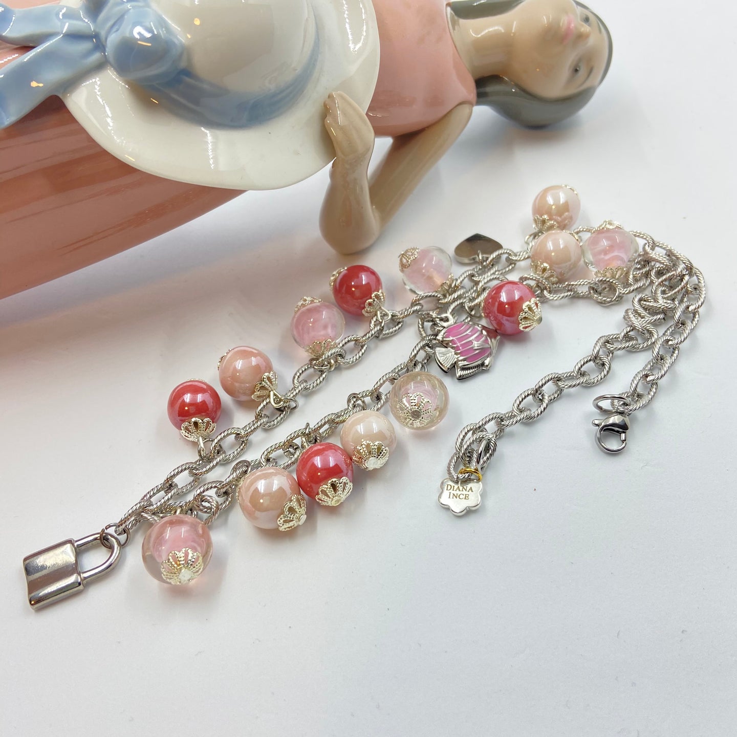 Baby Pink - Lilac Lampwork-Porcelain Bead Necklace