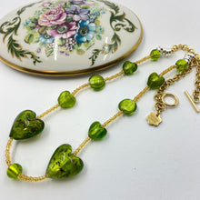 Load image into Gallery viewer, Pistachio GreenLarge Hearth  Murano beads on Czech Sand Beads.
